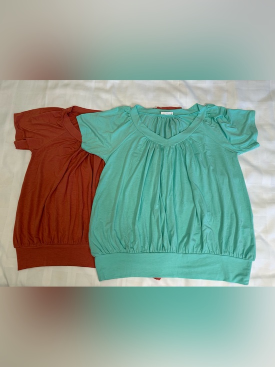 Zenana Signature Tops - 💚🧡NWOT 2 Pack of Zenana Buttery-soft Short‎ Sleeve Scoop Neck Tops, 2X